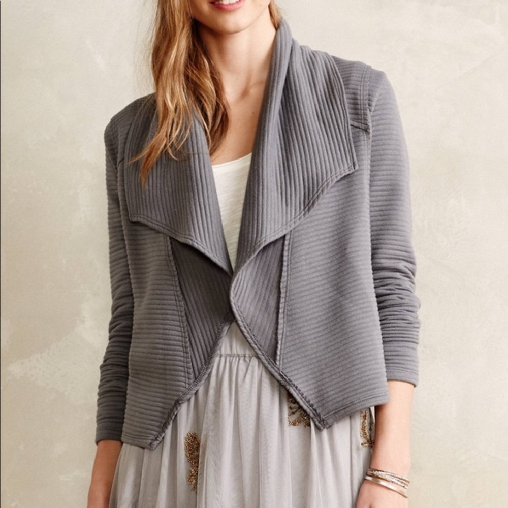 Anthro Dolan Left Coast Grey Ribbed Lea Sweater LG